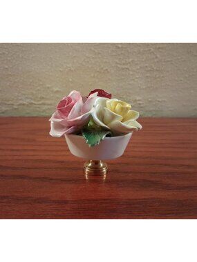 Lamp Finial Flowers In Basket Floral Shade Topper Handcrafted Colorful